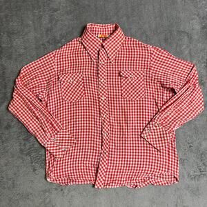Vintage 80s Pearl Snap Button Shirt Mens XL Holiday Red Gingham Plaid Hand Made